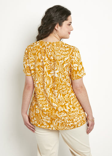 Tunique longue évasée fleurie ou unie Jaune/Ecru