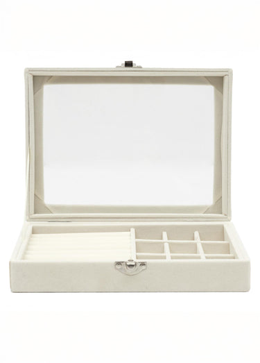Boite à bijoux bois, couvercle verre 2F Creme