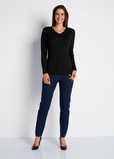 Pull encolure tunisienne avec laine mérinos Noir