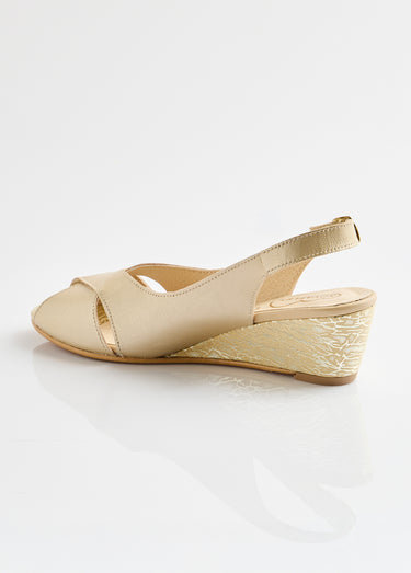 Sandales bout ouvert largeur confort cuir Beige Dore