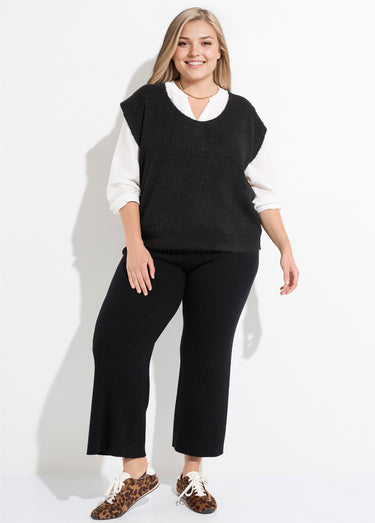Pull sans manches chaud maille mousseuse Noir