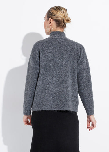 Pull col montant en maille duveteuse Gris Fonce
