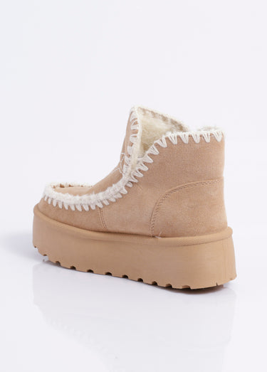 Boots ethniques compensées et fourrées Beige