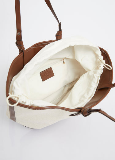 Sac trapèze chic toile et détails simili Marron