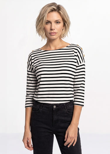 T-shirt marinière rayé manches 3/4 Noir / Blanc
