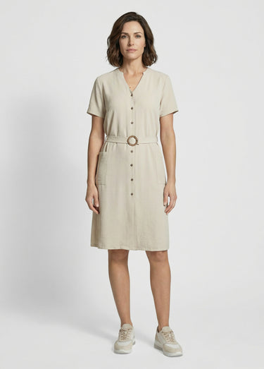 Robe chemisier en crêpe, style ethnique Beige