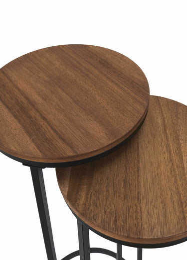 Sellettes métal et plateau aspect acacia Marron/Noir