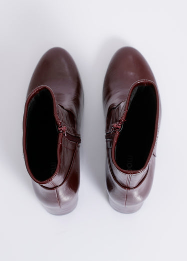 Bottines à talon en simili aspect plissé Vernis Bordeaux