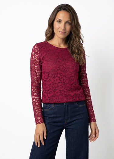 T-shirt dentelle manches longues Bordeaux