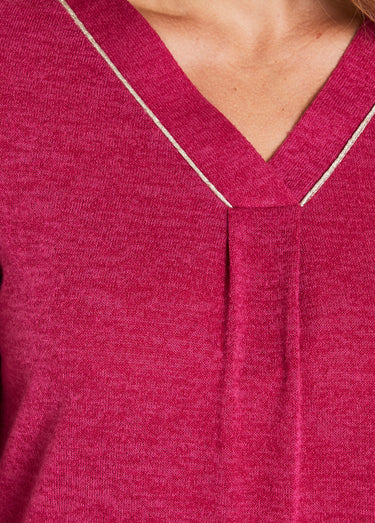 T-shirt long col V évasé manches longues Uni Cassis