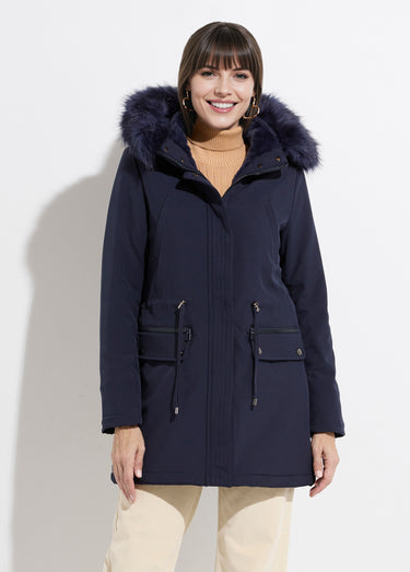 Parka chaude fourrure capuche amovible Marine
