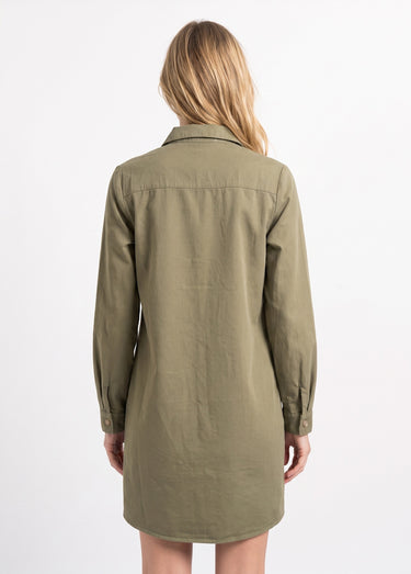 Robe chemisier en toile canvas pur coton Kaki