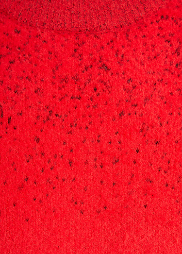 Robe pull courte brillante maille poilue Rouge