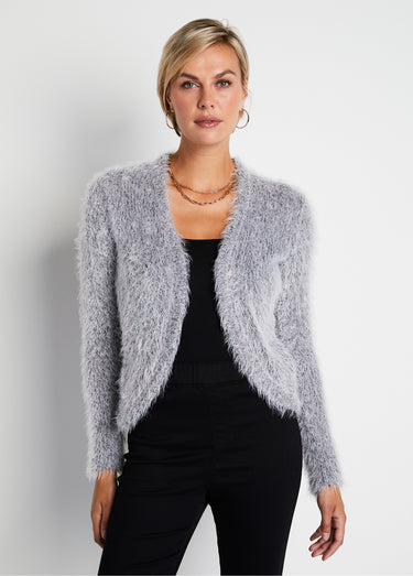 Gilet boléro court maille effet poilu Argent