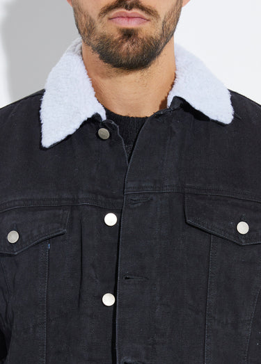 Blouson en jean intérieur fausse fourrure Noir