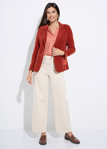 Veste col tailleur en velours reliefé Brique