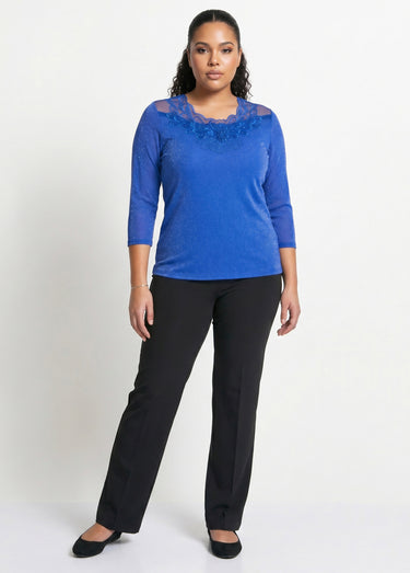 T-shirt manches 3/4 brodé brillant Bleu Cobalt