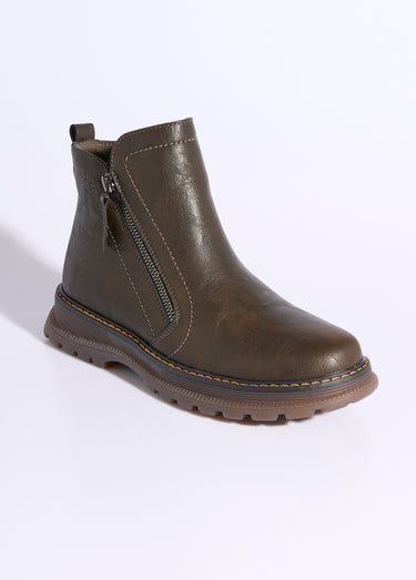 Boots zippées, coutures contrastantes Kaki