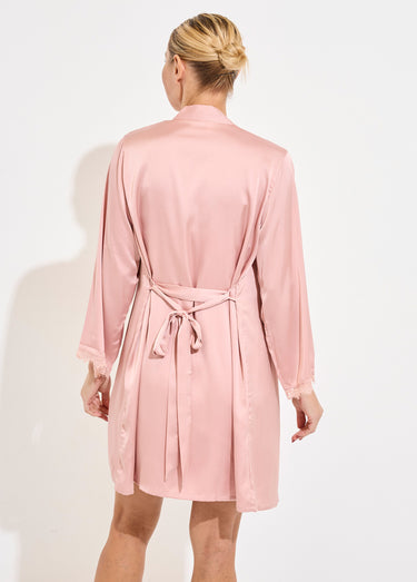 Nuisette satin et dentelle + déshabillé Rose