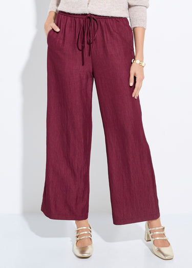 Pantalon fluide élastiqué twill uni Bordeaux