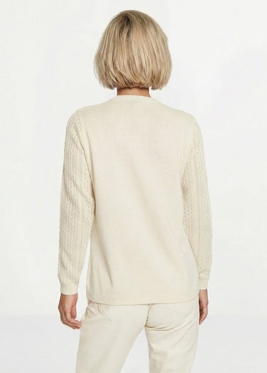 Pull col rond maille ajourée et boules Ecru