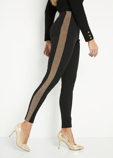 Legging taille élastiquée côtés brillants Noir/Or