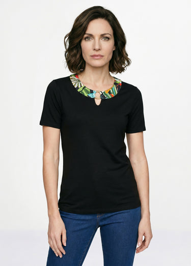 T-shirt manches courtes uni ou imprimé Uni Noir