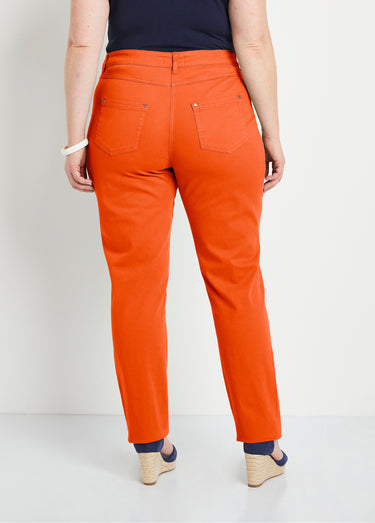 Pantalon droit coton stretch 5 poches Orange
