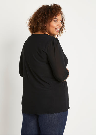T-shirt long ample résille brodée Noir