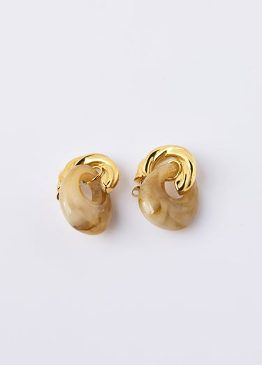Boucles d'oreilles torsadées inox avec pendant Dore/Beige