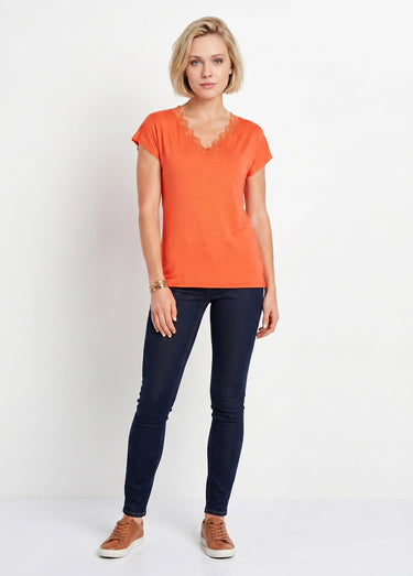 T-shirt court extensible dentelle Orange