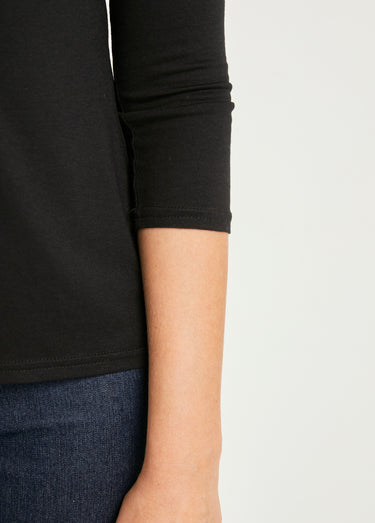 T-shirt court uni encolure en V Noir