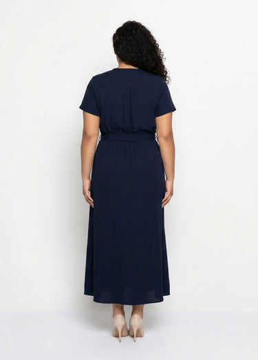 Robe housse longue, ceinture à nouer Marine