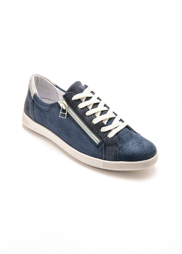 Baskets cuir lacets et zip, semelle confort Bleu