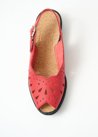 Sandales compensées largeur confort cuir Rouge