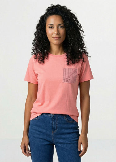 T-shirt boîte manches courtes strass Corail