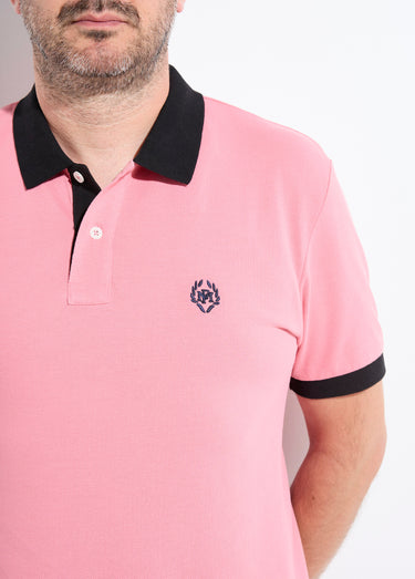 Polo homme col et manches contrastés Rose Clair
