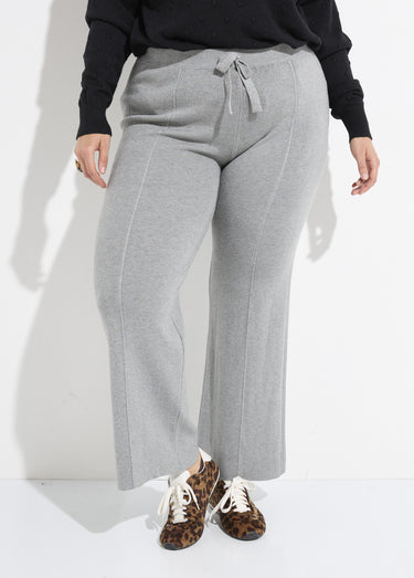 Pantalon large confort, jeu de mailles Gris