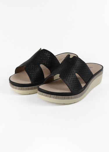 Mules à perforations, semelle compensée Noir