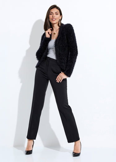 Gilet boléro court maille effet poilu Noir