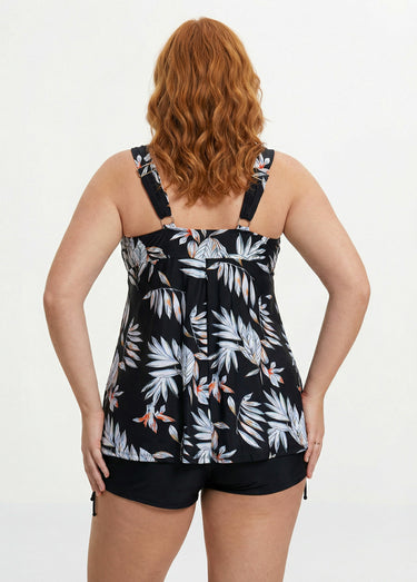 Maillot de bain tankini imprimé exotique Noir