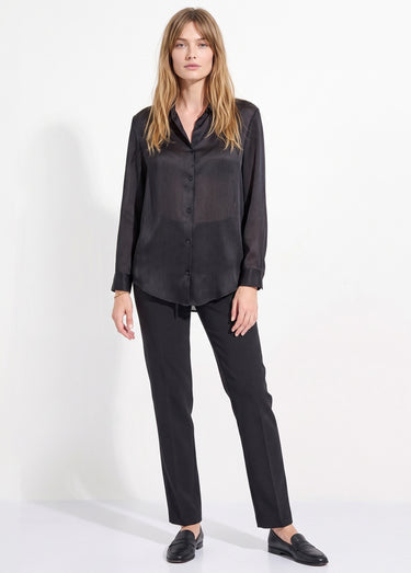 Chemisier boutonné satin manches longues Noir