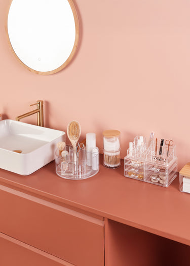 Distributeur coton tiges + disques coton Transparent / Bambou