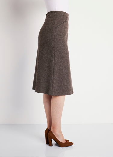 Jupe chevrons ou chiné longueur 70 cm avec laine Chine Marron
