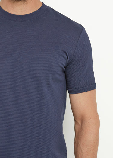 T-shirt col rond épais effet nid d'abeille Marine