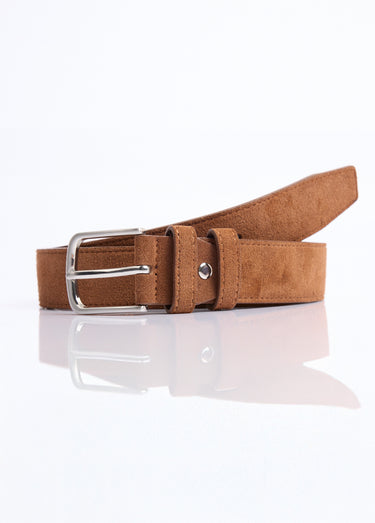 Ceinture cuir suédé et boucle métallisée Cognac