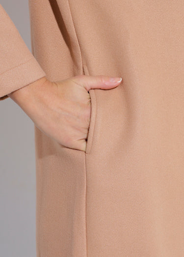 Caban long uni façon drap de laine Camel