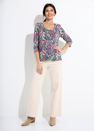 T-shirt col rond imprimé patchwork Rose/Vert