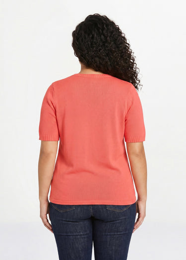 Pull ajouré perlé manches courtes Corail