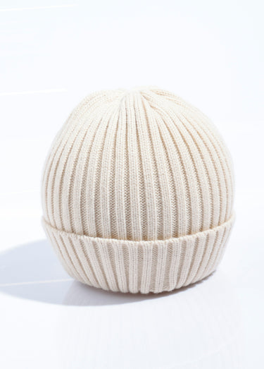 Bonnet en maille cotelée à revers Ecru